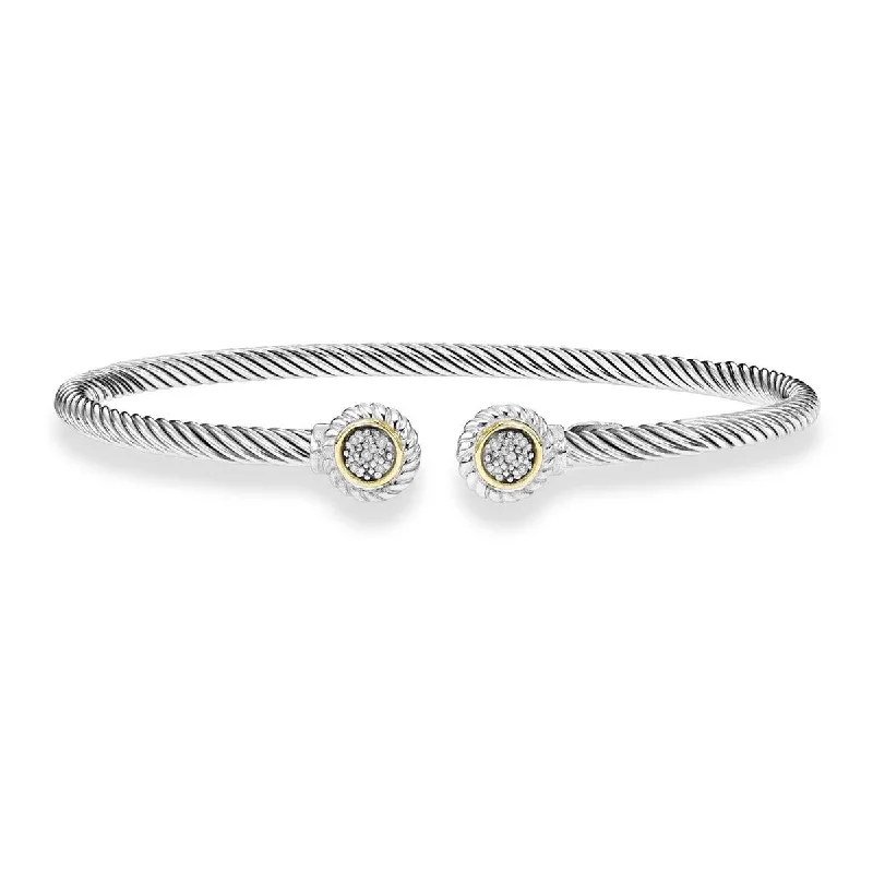 Bangles For Birthday Gifts-STERLING SILVER AND GOLD CUFF BANGLE BRACELET WITH DIAMONDS, .05 CT TW