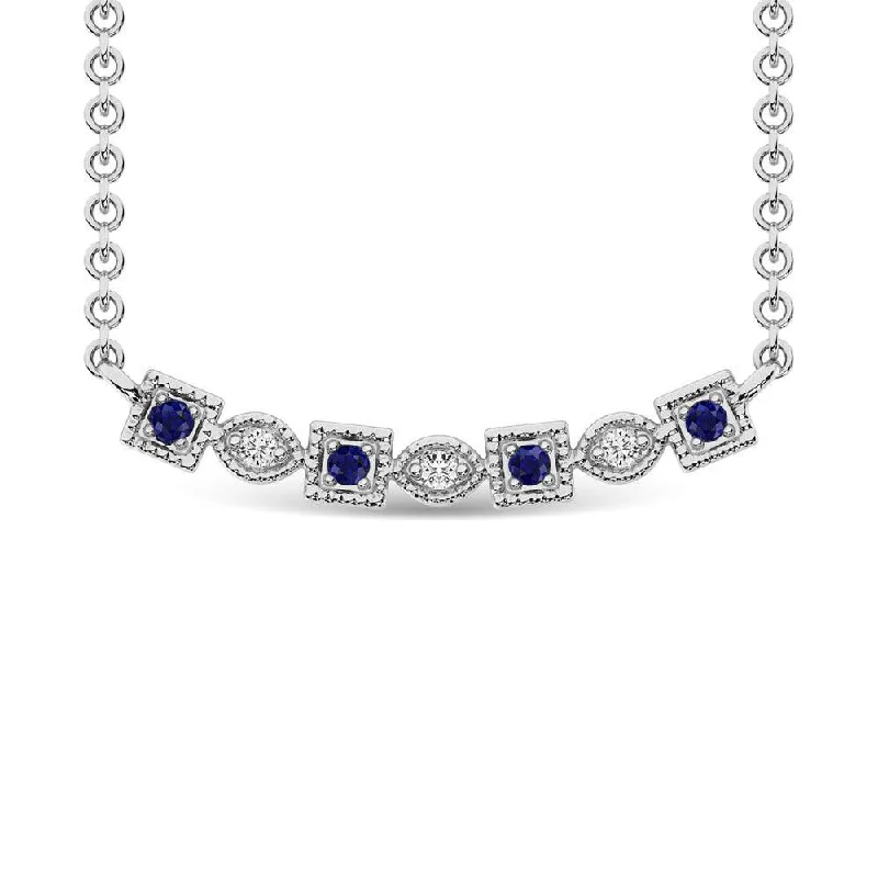 Bold Gold Necklaces For Fashionistas-Diamond 1/8 Ct.Tw. And Blue Sapphire Fashion Necklace in 10K White Gold