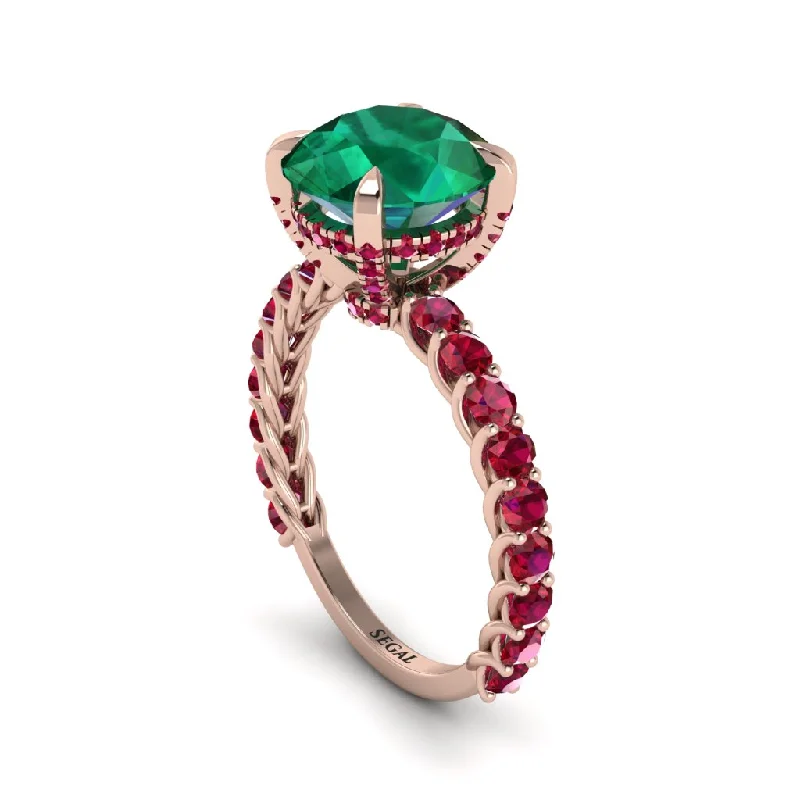 Sparkling Crystal Rings For Evening Wear-Emerald Twisted Band Halo Engagement Ring - Avianna No. 50