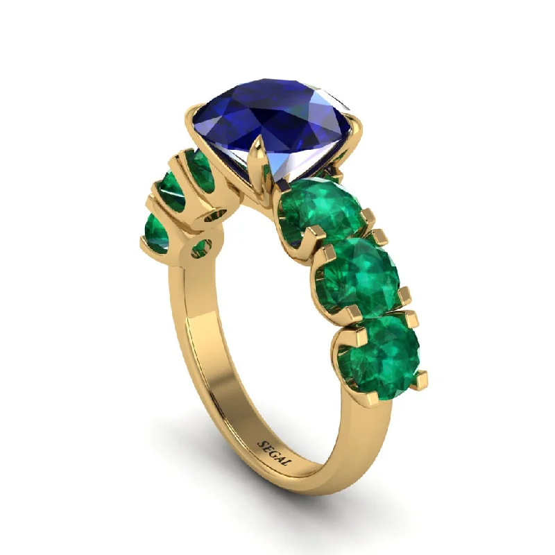 Unique Gold Engagement Rings For Brides-Round Cut Sapphire Cathedral Engagement Ring - Tatum No. 28