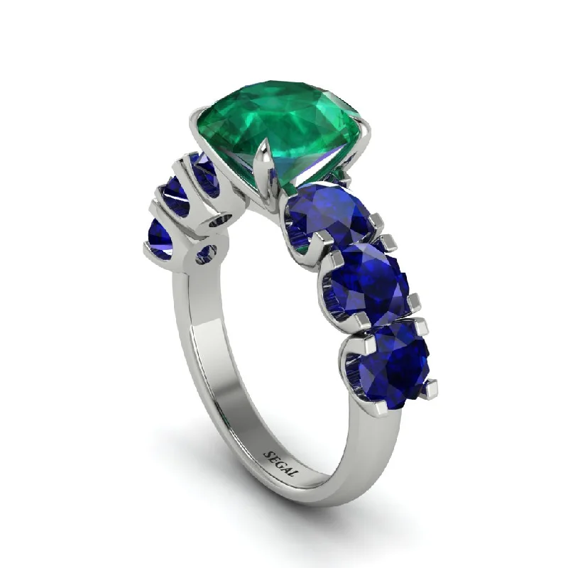 Custom Titanium Rings For Bold Fashion-Round Cut Emerald Cathedral Engagement Ring - Tatum No. 66