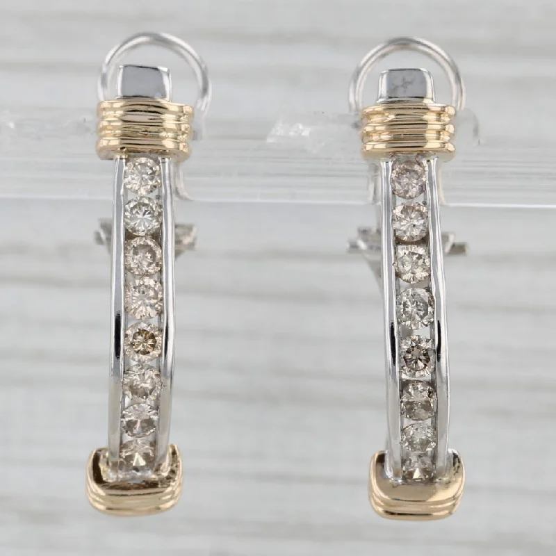 Statement Earrings For Bold Fashion Choices-0.80ctw Diamond J-Hook Earrings 14k White Yellow Gold Omega Back Drops