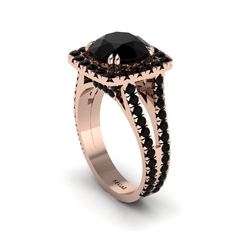 Custom Name Rings For Trendy Fashion-Black Diamond Pave Split Shank Engagement Ring - Averie No. 38