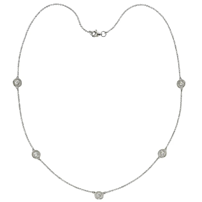 Bold Resin Bar Necklaces For Fashion Forward-Five Diamond By The Yard Necklace with Milgrain 14K White Gold