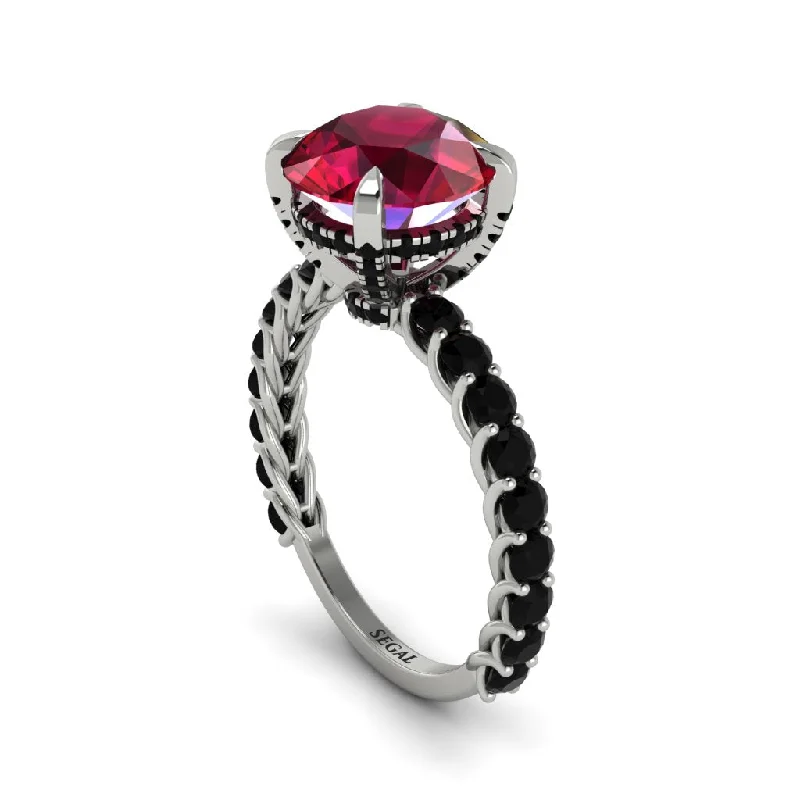 Men’s Stainless Steel Rings For Bold Style-Ruby Twisted Band Halo Engagement Ring - Avianna No. 42