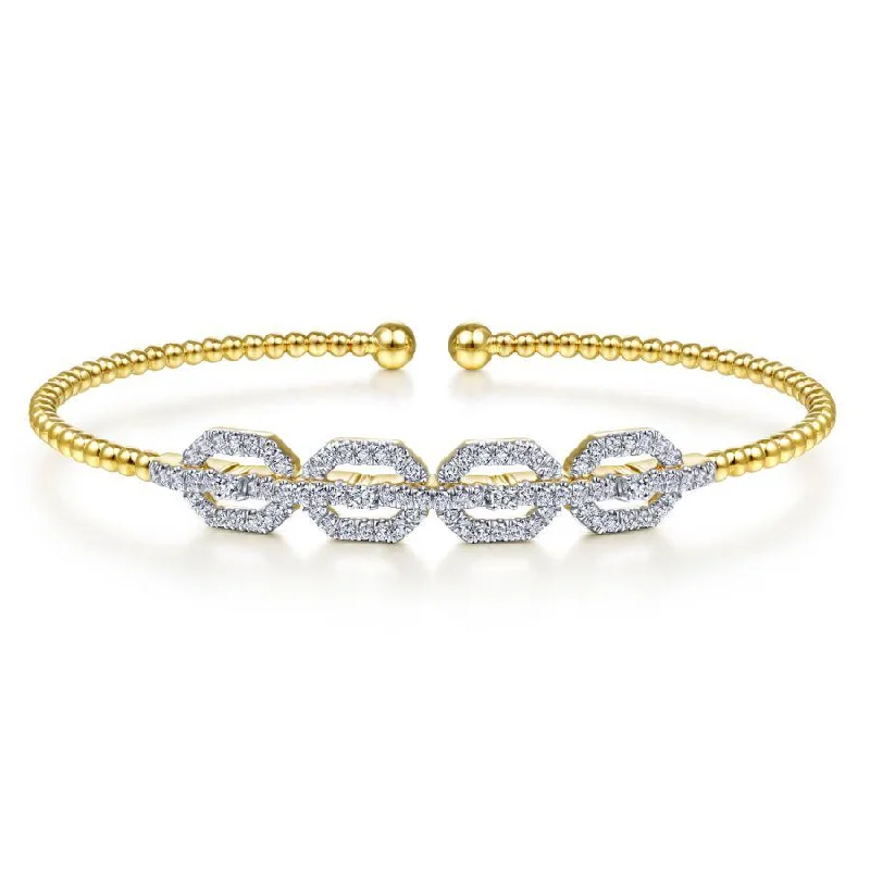 Bracelets For Elegant Jewelry Looks-Gabriel & Co. - BG4229-62Y45JJ - 14K Yellow Gold Bujukan Bead Cuff Bracelet with Diamond Pavâ€š Links