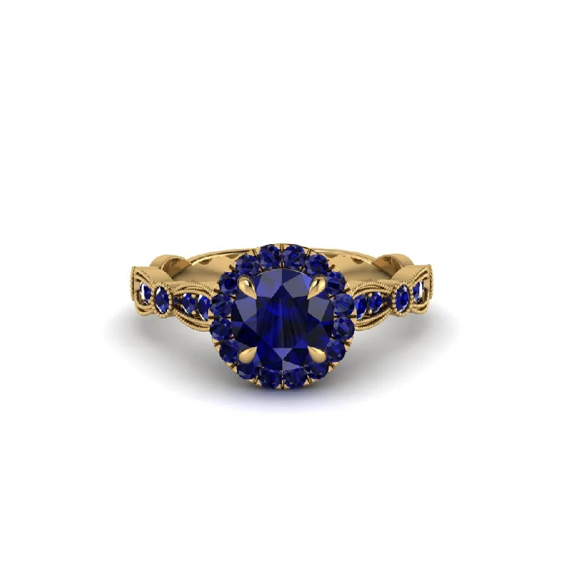 Simple Band Rings For Everyday Style-Round Cut Sapphire Radiant Eternity Engagement Ring - Kamryn No. 73