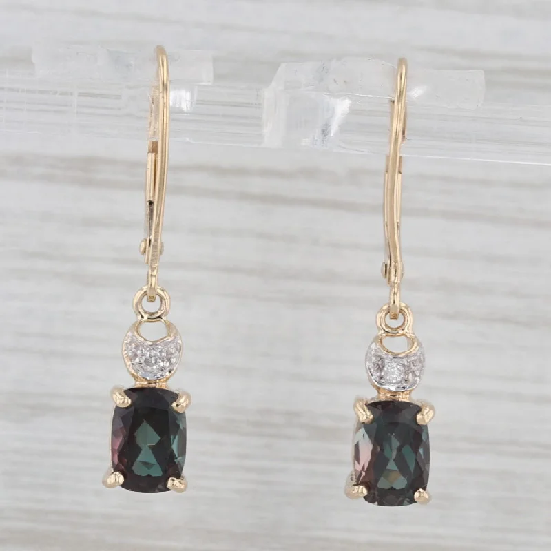 Elegant Gold Earrings For Evening Wear-2.53ctw Lab Created Alexandrite Diamond Dangle Earrings 14k Yellow Gold