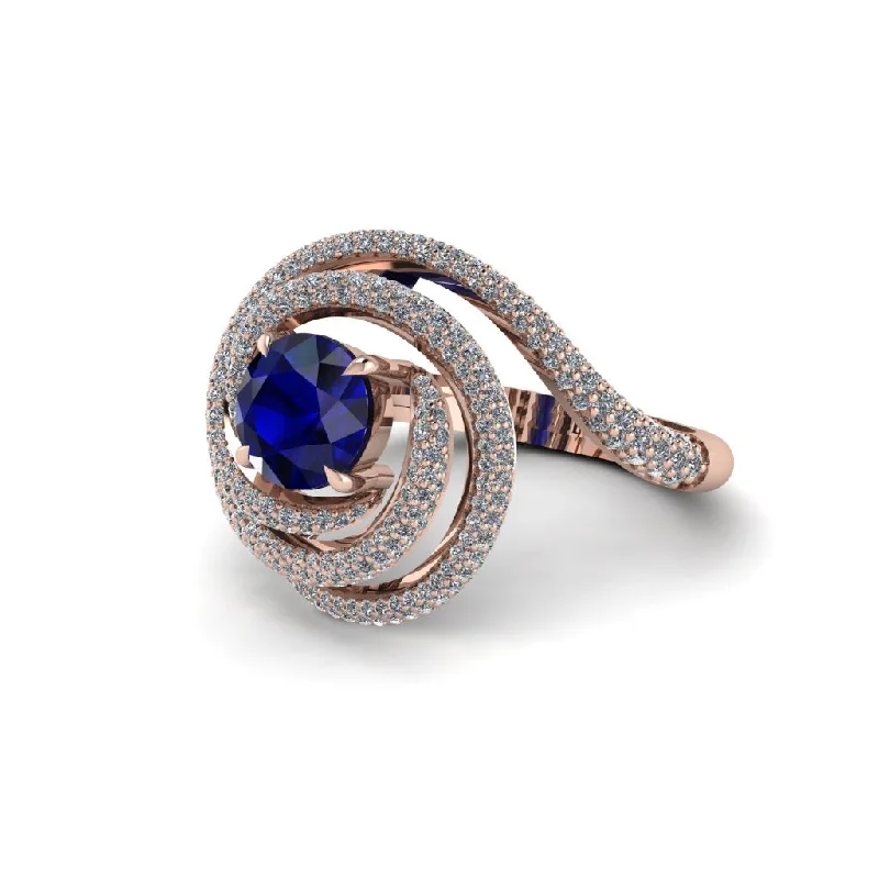 Trendy Wedding Rings For Couples-Sapphire Double Halo Swirling Engagement Ring - Serena No. 14