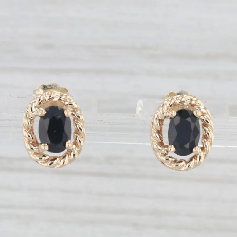 Unique Beaded Earrings For Playful Fashion-1ctw Blue Sapphire Stud Earrings 10k Yellow Gold Oval Solitaires