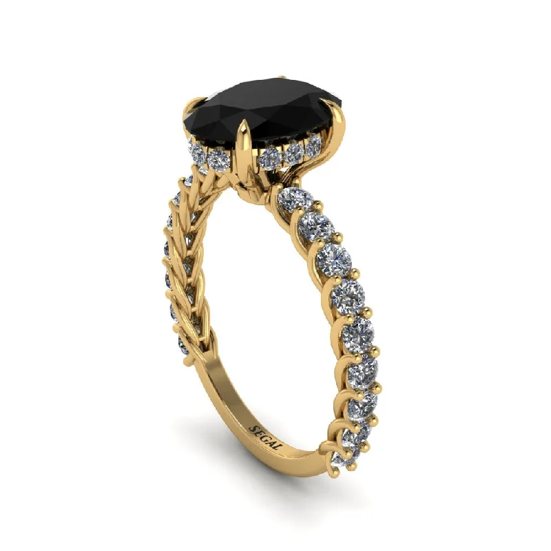 Trendy Stackable Rings For Fashion Forward-Oval-Cut Halo Black Diamond Timeless Elegance Engagement Ring - Kelsey No. 7