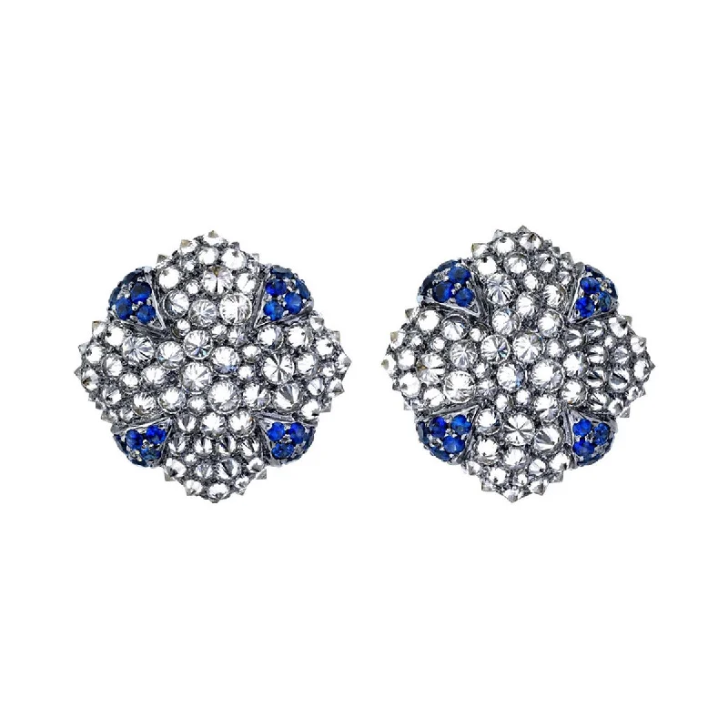 Large Gold Earrings For Bold Style-18K Diamond and Sapphire Stud Earrings