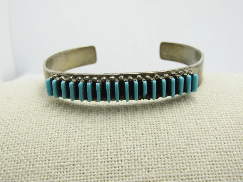 Bracelets For Special Anniversaries-Vintage Zuni Turquoise Needlepoint Bracelet, Signed R.L. Lastyano