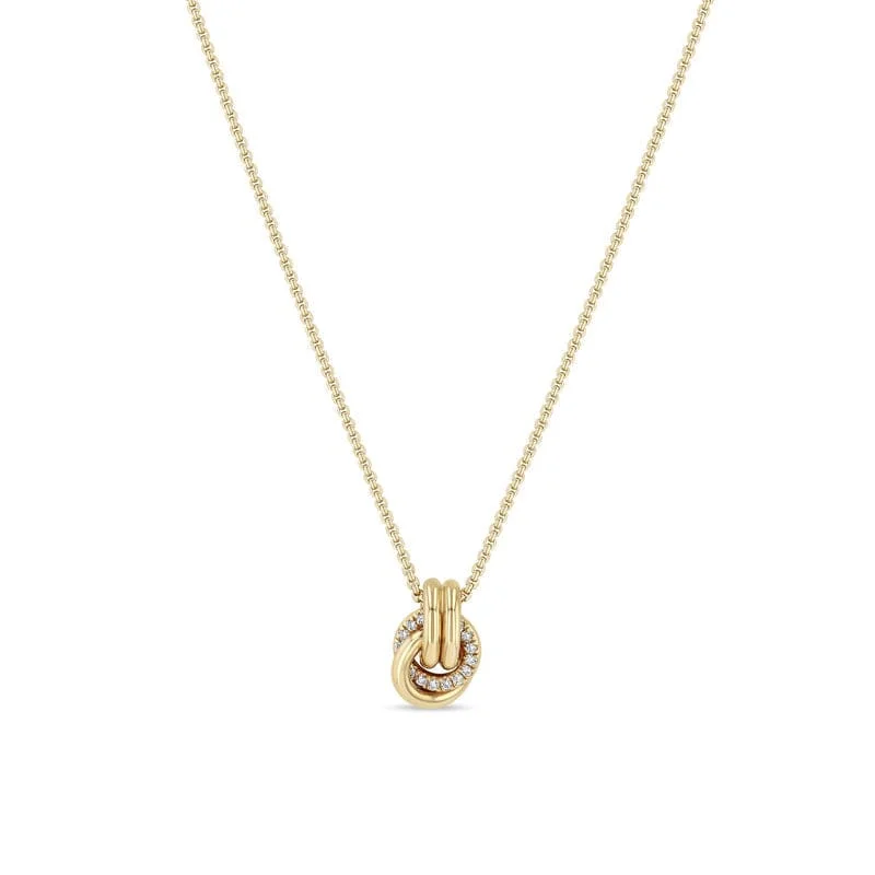 Bold Gemstone Necklaces For Special Occasions-14k Double Linked Pavé Diamond Knot Necklace