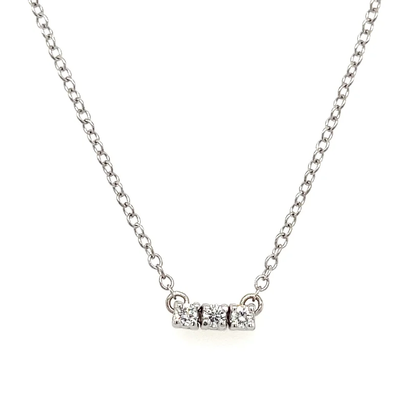 Classic Gold Necklace For Everyday Style-14k White Gold Lab Grown Three Stone Diamond Bar Necklace