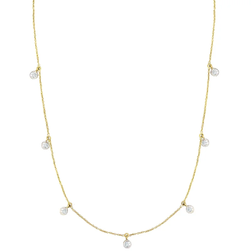 Statement Necklace For Weddings-18K Yellow Gold 7 Station Hanging Diamond by the Yard Necklace