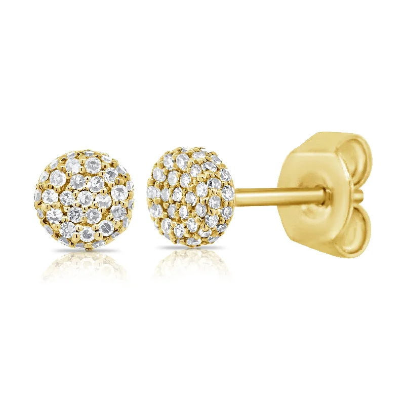 Classic Gold Earrings For Everyday Wear-14K Yellow Gold Diamond Raised Disc Extra-Small Earrings