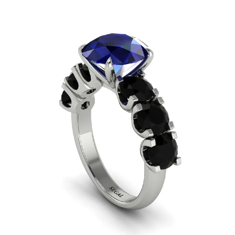 Stylish Stack Rings For Trendy Looks-Round Cut Sapphire Cathedral Engagement Ring - Tatum No. 45