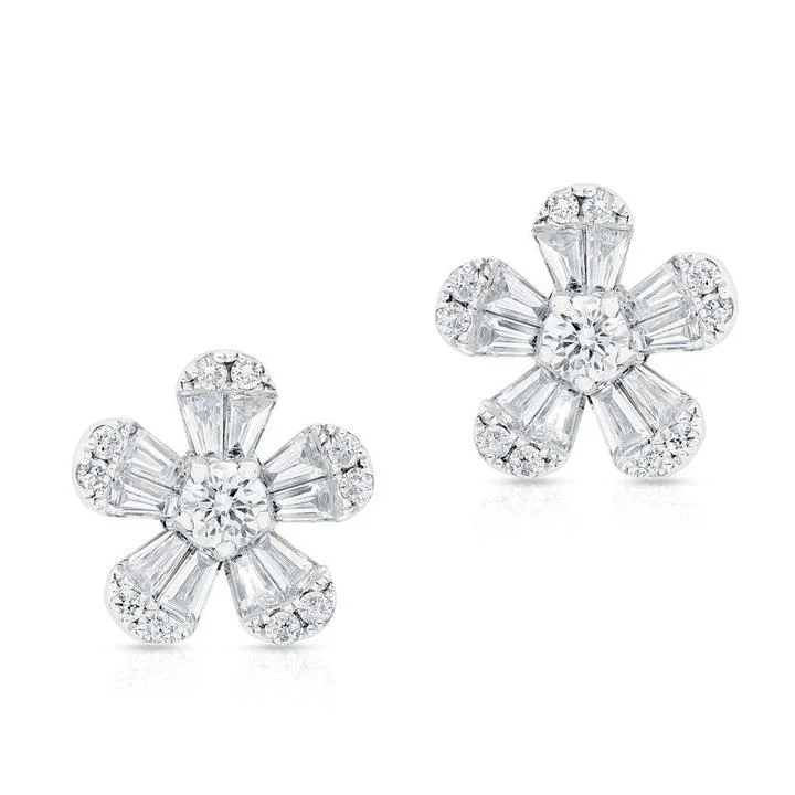 Classic Diamond Stud Earrings-14K White Gold Diamond Flower Stud Earrings (Small)