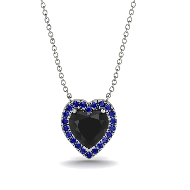 Unique Crystal Necklaces For Bold Fashion-4.7Ct Black Diamond Halo Heart Necklace - Jaylene No. 69