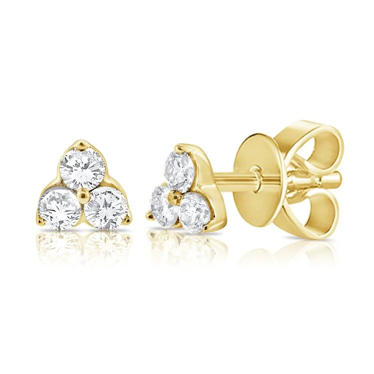 Stunning Gemstone Earrings For Weddings-14K Yellow Gold Diamond Trio Stud Earrings