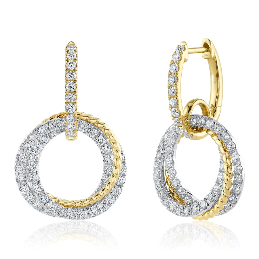 Lightweight Earrings For Comfortable Wear-14K Two Tone Diamond Circle Earrings