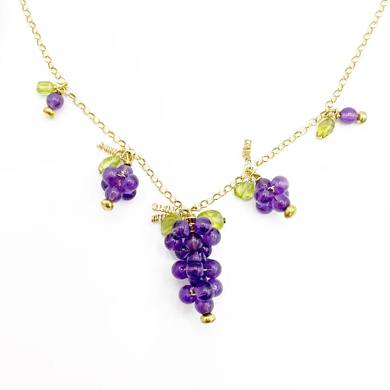 Trendy Multi-Layered Necklaces For Bold Style-Amethyst Peridot Grape Cluster Necklace