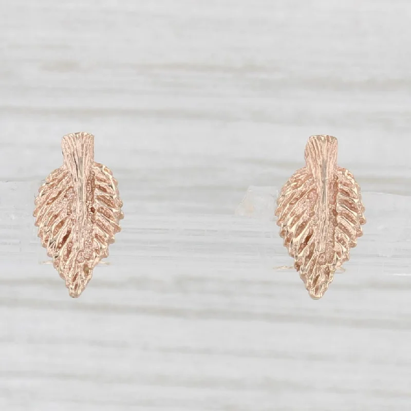 Sleek Gold Earrings For Classy Looks-Detailed Leaf Stud Earrings 14k Yellow Gold