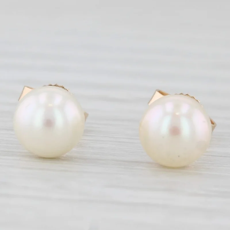 Trendy Crystal Earrings For Holiday Wear-Cultured Saltwater Pearl Stud Earrings 14k Yellow Gold