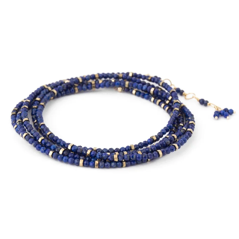 Unique Heart Pendant Necklaces For Gifts-Anne Sportun Blue Lapis Beaded Confetti Wrap Bracelet & Necklace 34" B098G-CON.LAPIS