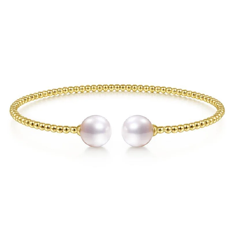 Bracelets For Feminine Touch-Gabriel & Co. - BG4475-62Y4JPL - 14K Yellow Gold Bujukan Bead Split Cuff Bracelet with Cultured Pearls