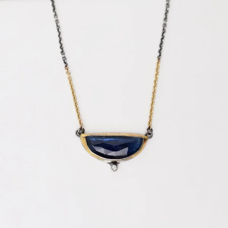 Unique Resin Bead Necklaces For Playful Looks-Blue Kyanite Small Crescent Fold Necklace