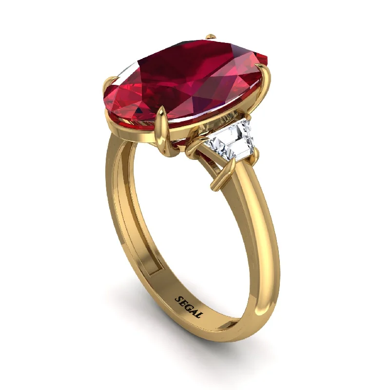 Beautiful Wedding Rings For Couples-Oval-Cut Ruby Three Stone Engagement Ring - Amari No. 10