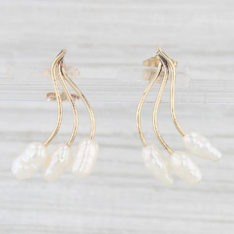 Luxury Diamond Earrings For Elegant Nights-Cultured Pearl Spray Earrings 14k Yellow Gold Drops