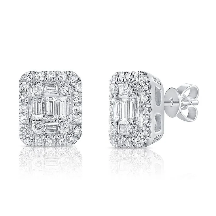 Statement Earrings For Bold Fashion Choices-14K White Gold Diamond + Baguette Earrings