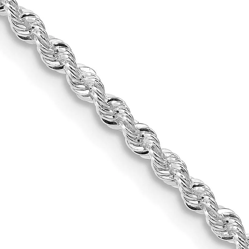 Elegant Pendant Necklaces For Formal Occasions-Sterling Silver Rhodium-plated 2.3mm Solid Rope Chain Necklace