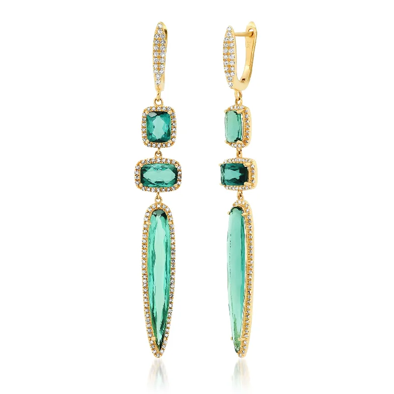 Handcrafted Earrings For Bohemian Style-ALLEGRO EARRINGS, TEAL TOURMALINE, GOLD