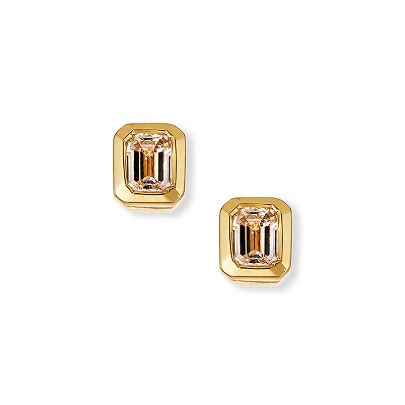 Silver Dangle Earrings For Evening Wear-18K Emerald Cut Diamond Stud Earrings