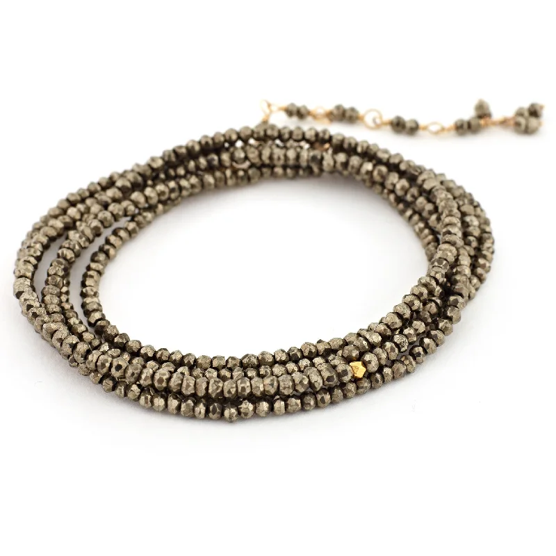 Classic Crystal Necklace For Bridal Jewelry-Anne Sportun Pyrite Beaded Wrap Bracelet & Necklace 34" B098G-PYR