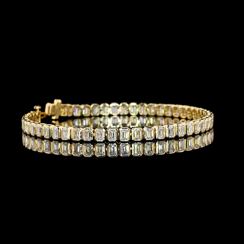 Bracelets With Vintage Designs-14K Yellow Gold Lab Grown Diamond Emerald Tennis Bracelet BC1147