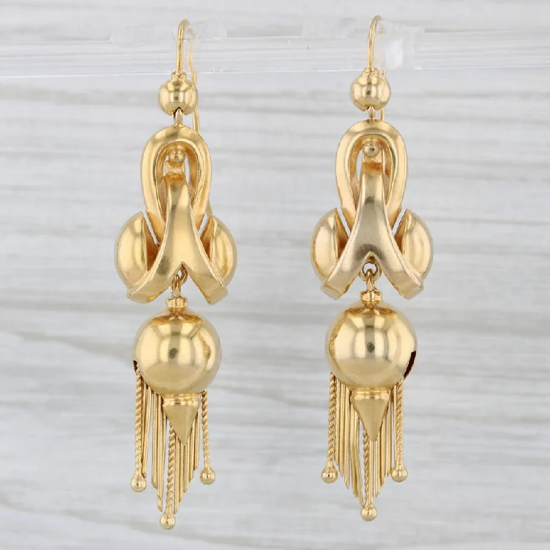 Beautiful Silver Drop Earrings For Wedding-Antique Fringe Dangle Statement Earrings 15k Yellow Gold Hook Posts