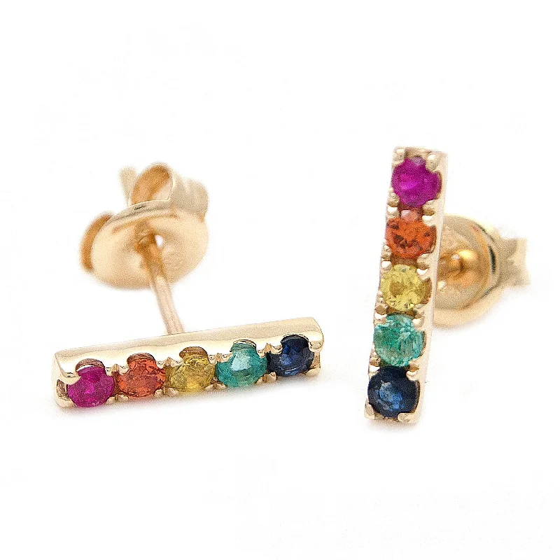 Large Acrylic Earrings For Bold Statements-14K Yellow Gold MultiColor Bar Earrings