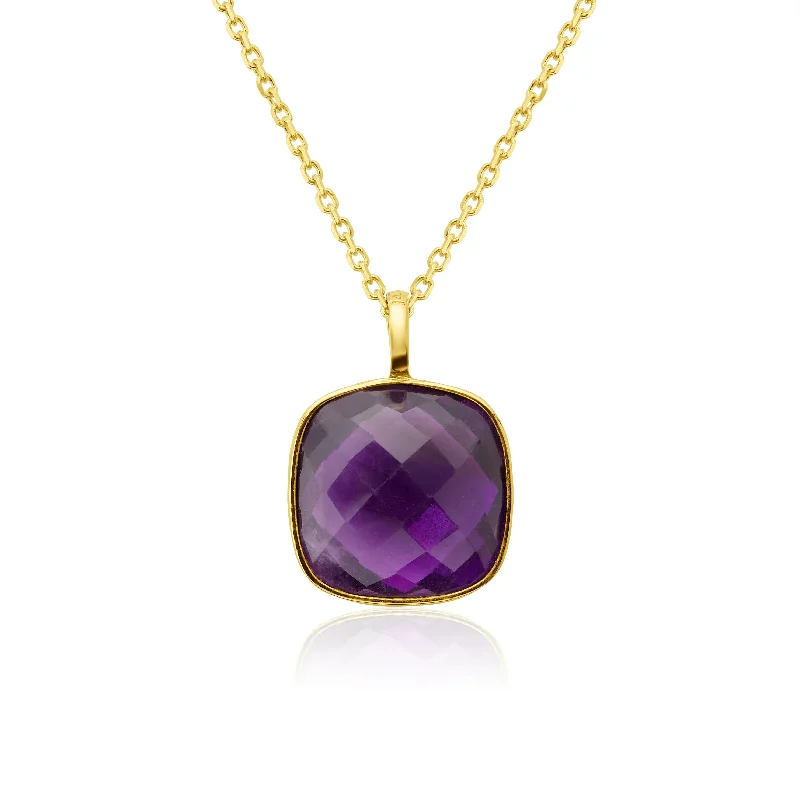 Sparkling Bar Necklaces For Evening Wear-Yellow Gold Checkerboard Amethyst Necklace