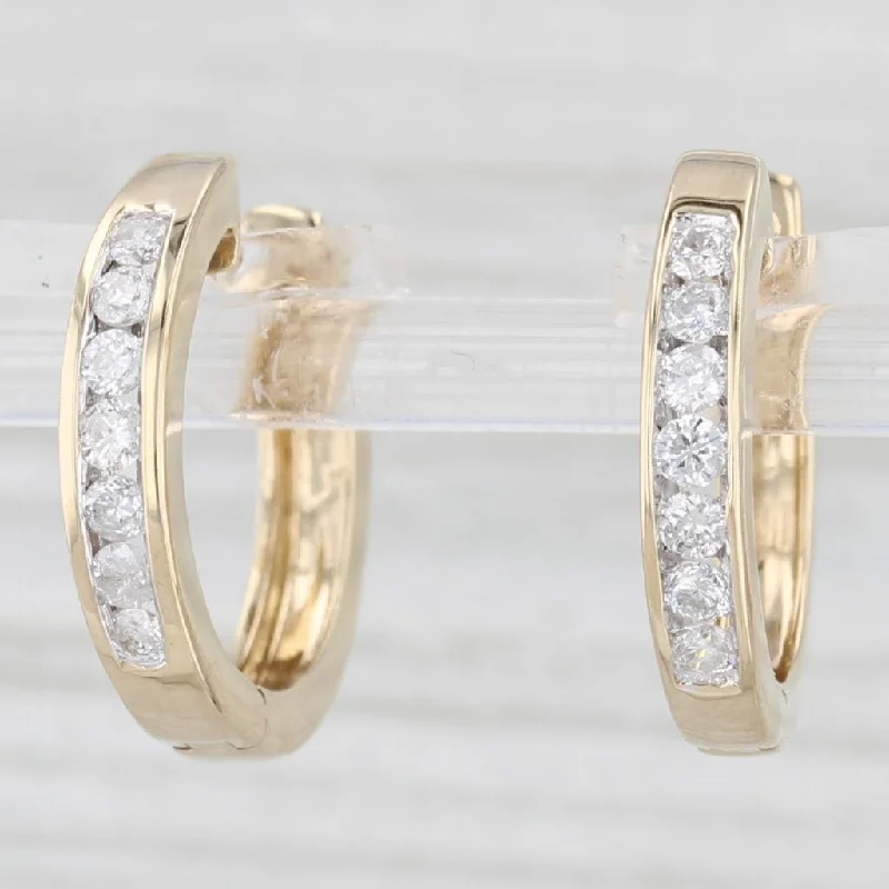 Elegant Drop Earrings For Bridal Jewelry-0.40ctw Channel Set Diamond Hoop Earrings 10k Yellow Gold Hinged Snap Top Hoops