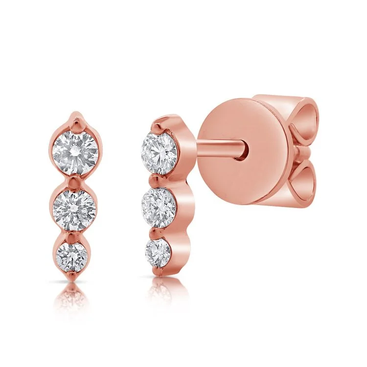 Sparkling Crystal Earrings For New Year-14K Rose Gold Diamond Triple Graduated Bar Earrings