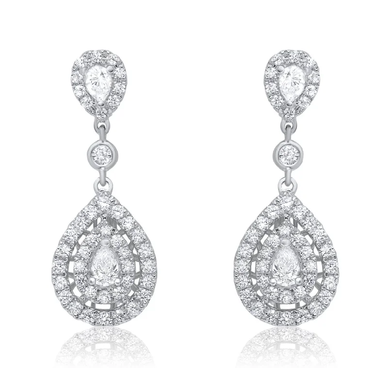 Luxury Diamond Earrings For Wedding Day-Double Pear Diamond Dangle Earring