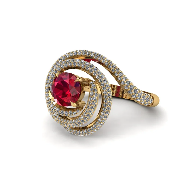 Bold Engagement Rings For Fashionable Brides-Ruby Double Halo Swirling Engagement Ring - Serena No. 10