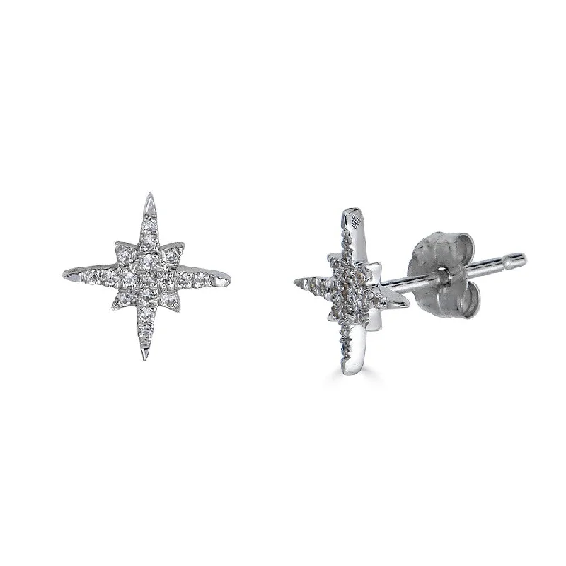 Elegant Crystal Earrings For Special Occasions-14K White Gold Diamond North Star Earrings