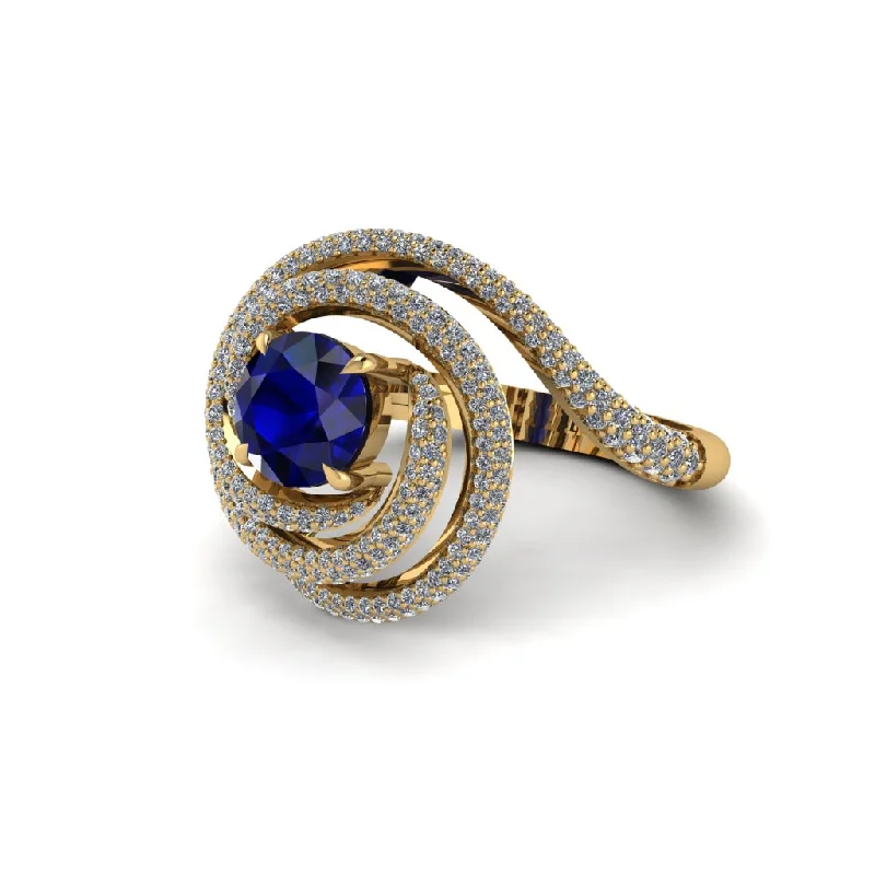 Custom Men’s Engagement Rings For Non-Traditional Brides-Sapphire Double Halo Swirling Engagement Ring - Serena No. 13