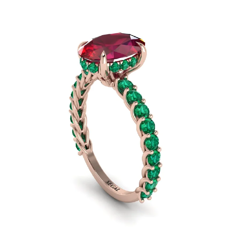 Unique Gold Rings For Bold Style-Oval-Cut Halo Ruby Timeless Elegance Engagement Ring - Kelsey No. 26